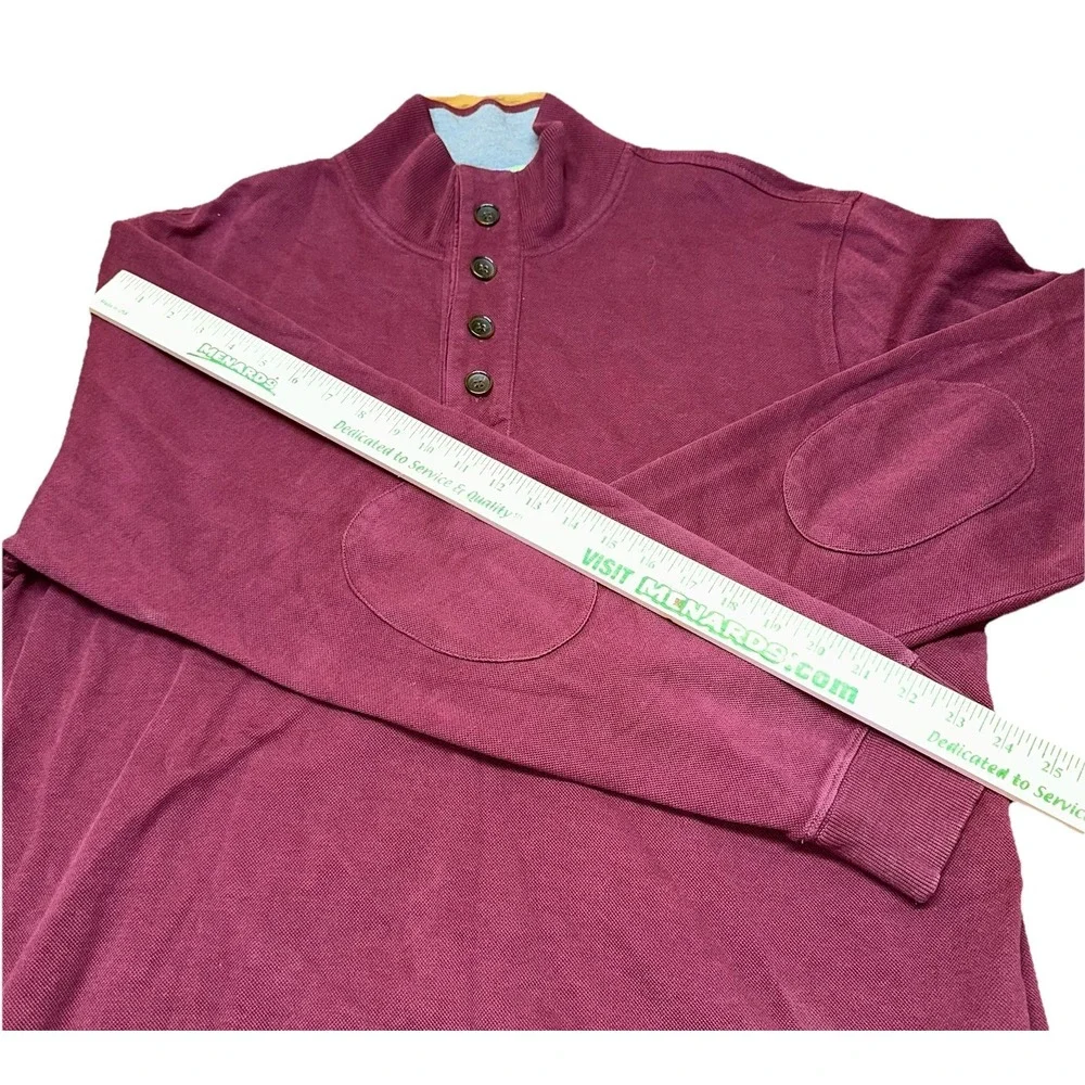 Brooks Brothers Maroon 1/4 Button Mock Neck Pullover Sweater Elbow Patch Mens XL - Picture 6 of 7